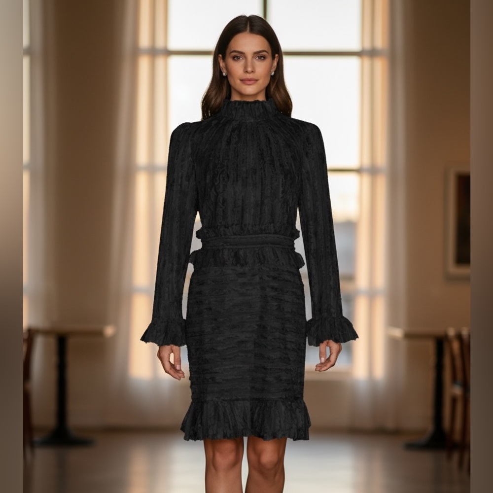 Feathered Stunning Ruffle Dress The Alessea - Picture 11 of 11